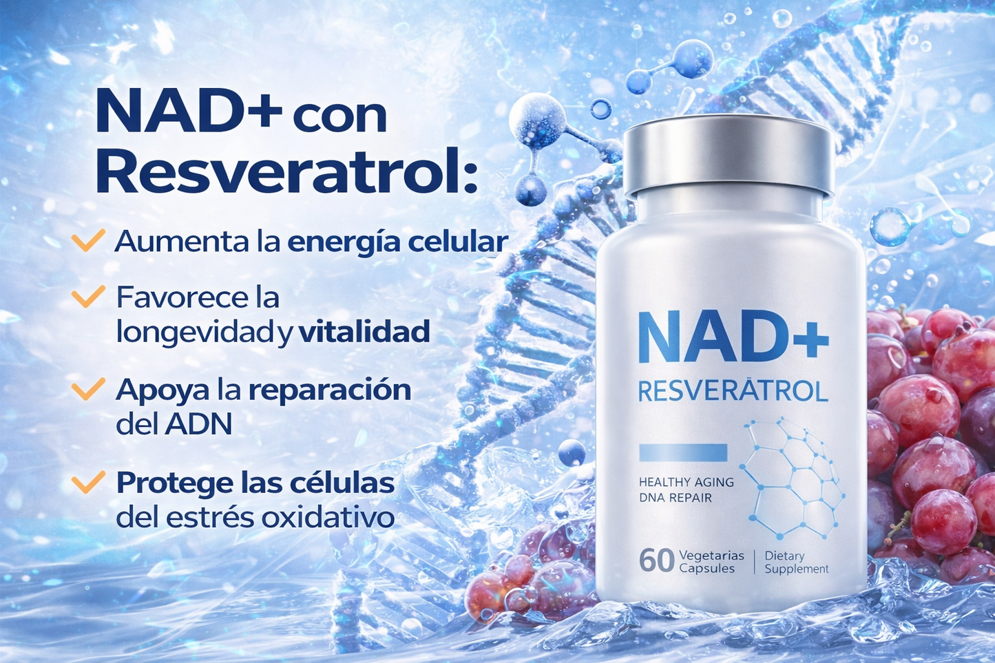NAD + Resveratrol- Suplemento para Energia, Vitalidad y Antioxidantes