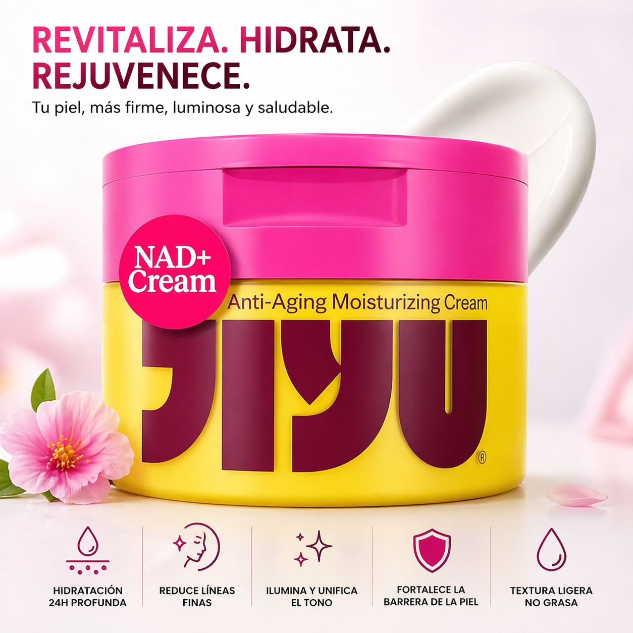 JIYU NAD+ Hidratante Facial – Crema Coreana Antienvejecimiento para Piel Radiante, Firme y Suave