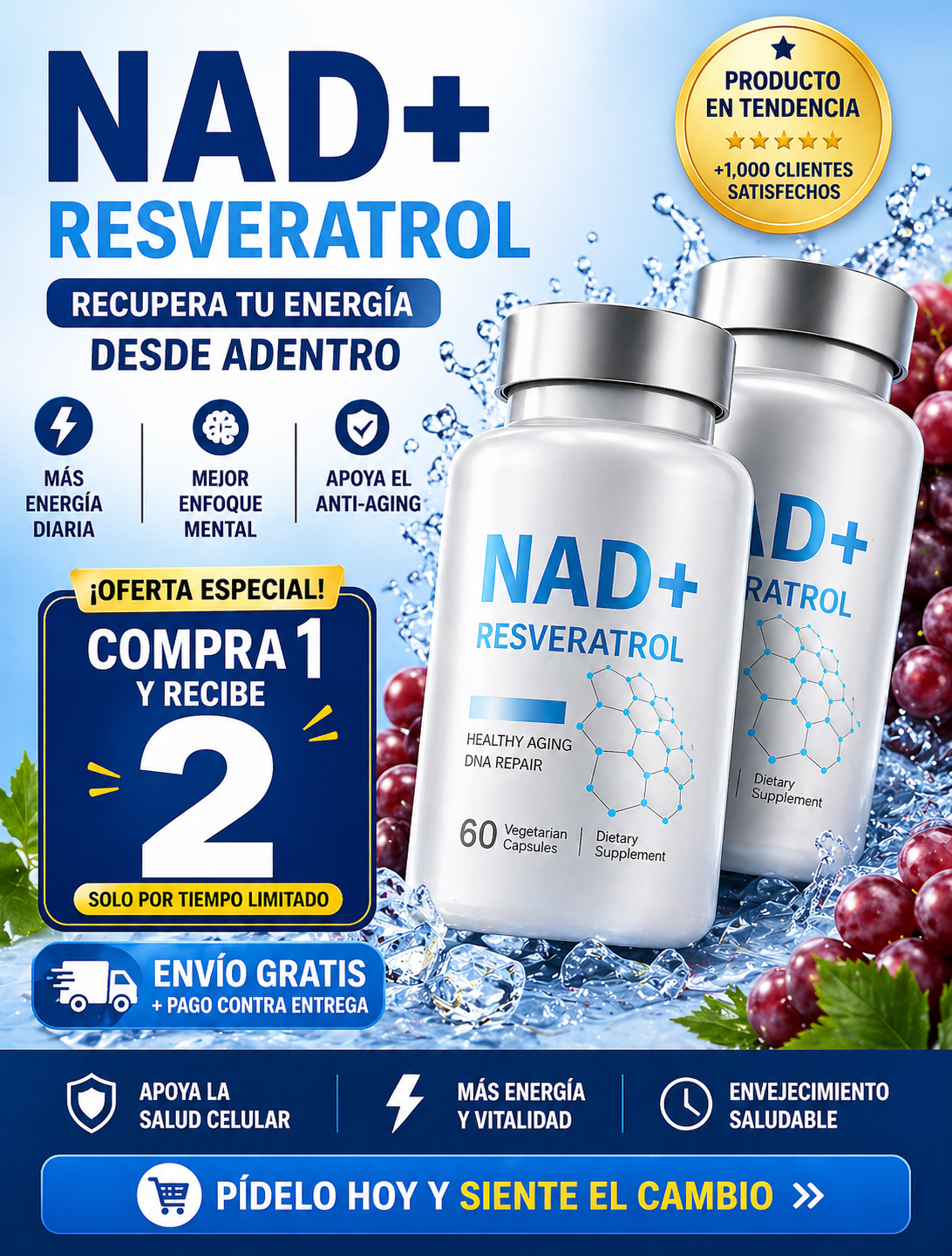 NAD + Resveratrol- Suplemento para Energia, Vitalidad y Antioxidantes