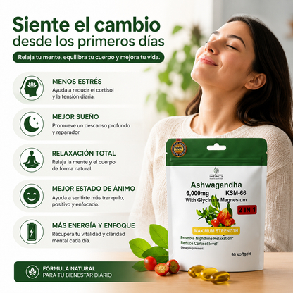Ashwagandha KSM-66 + Magnesio Glicinato 6000MG | Anti Estrés y Mejor Sueño